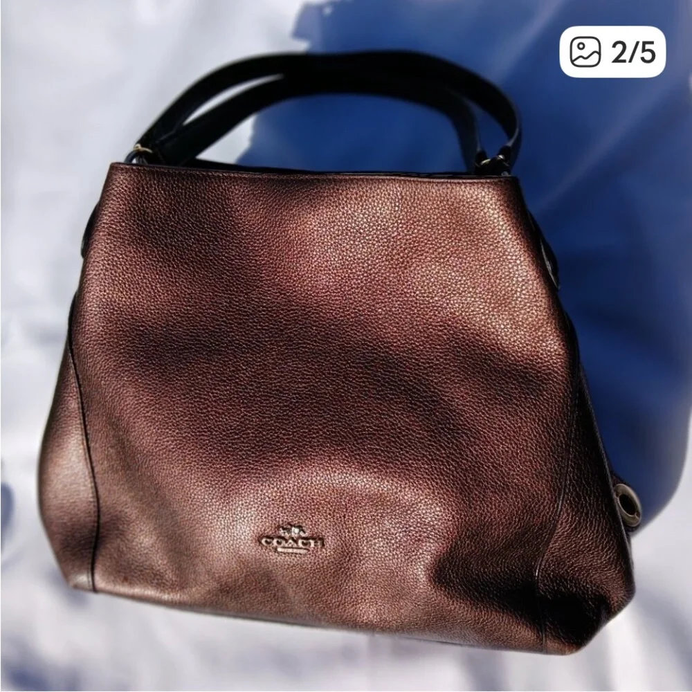 Coach Edie Dark Brown Leather Shoulder Bag with turn lock closure - Picture 4 of 7